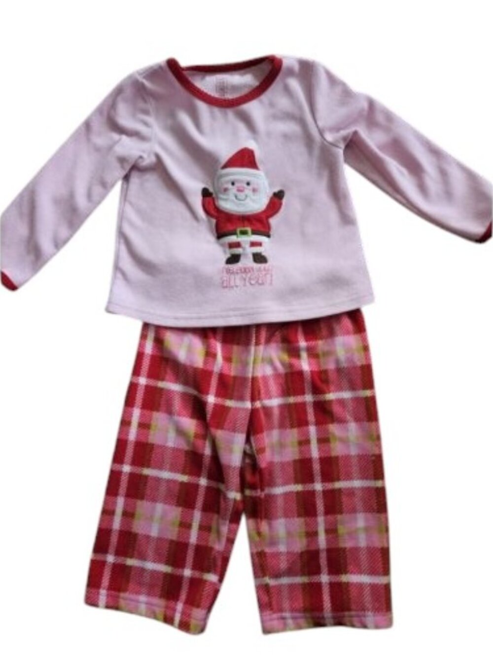 CARTER'S Pink Plaid SANTA Fleece Pajama Set Girls Size 18 months